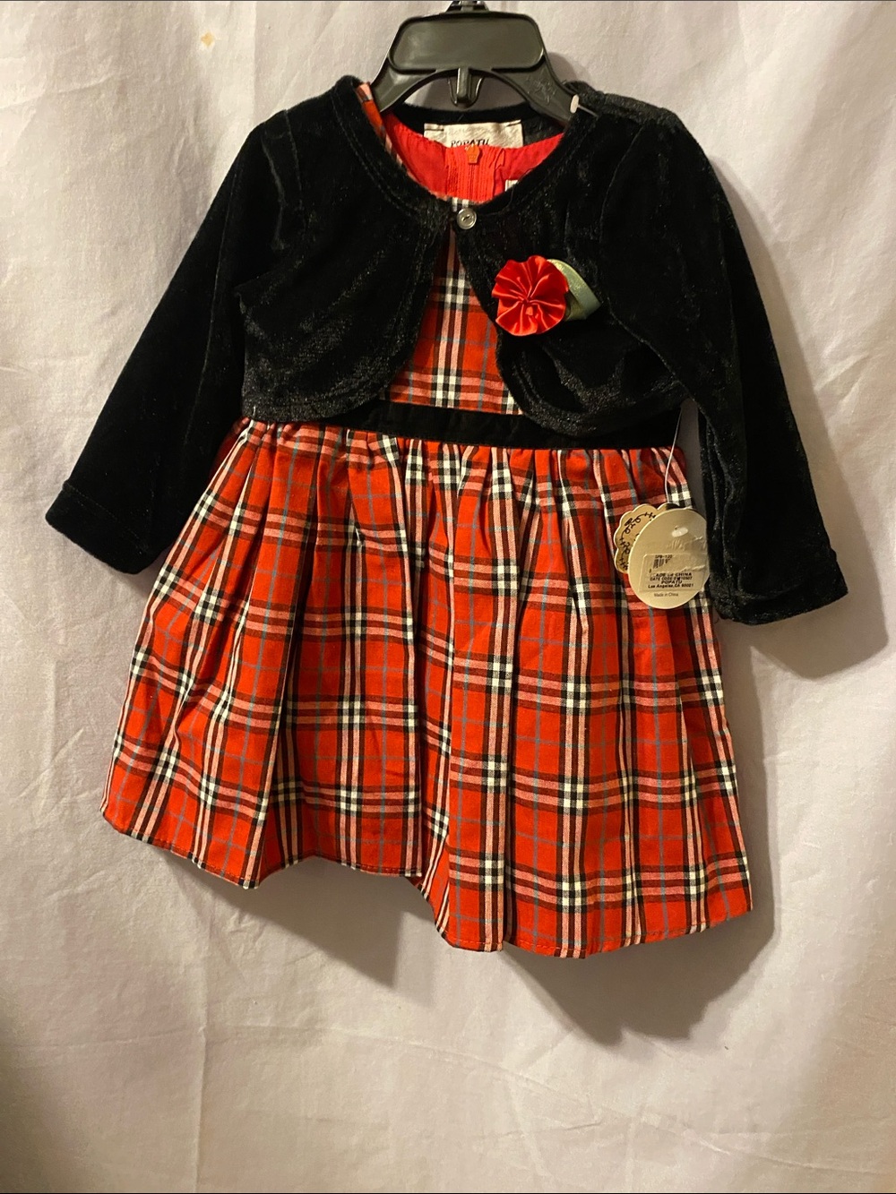 Nordstrom Red Plaid Dress with Black Velvet Bolero